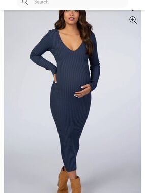 Ribbed V-Neck Long Sleeve Maternity Dress